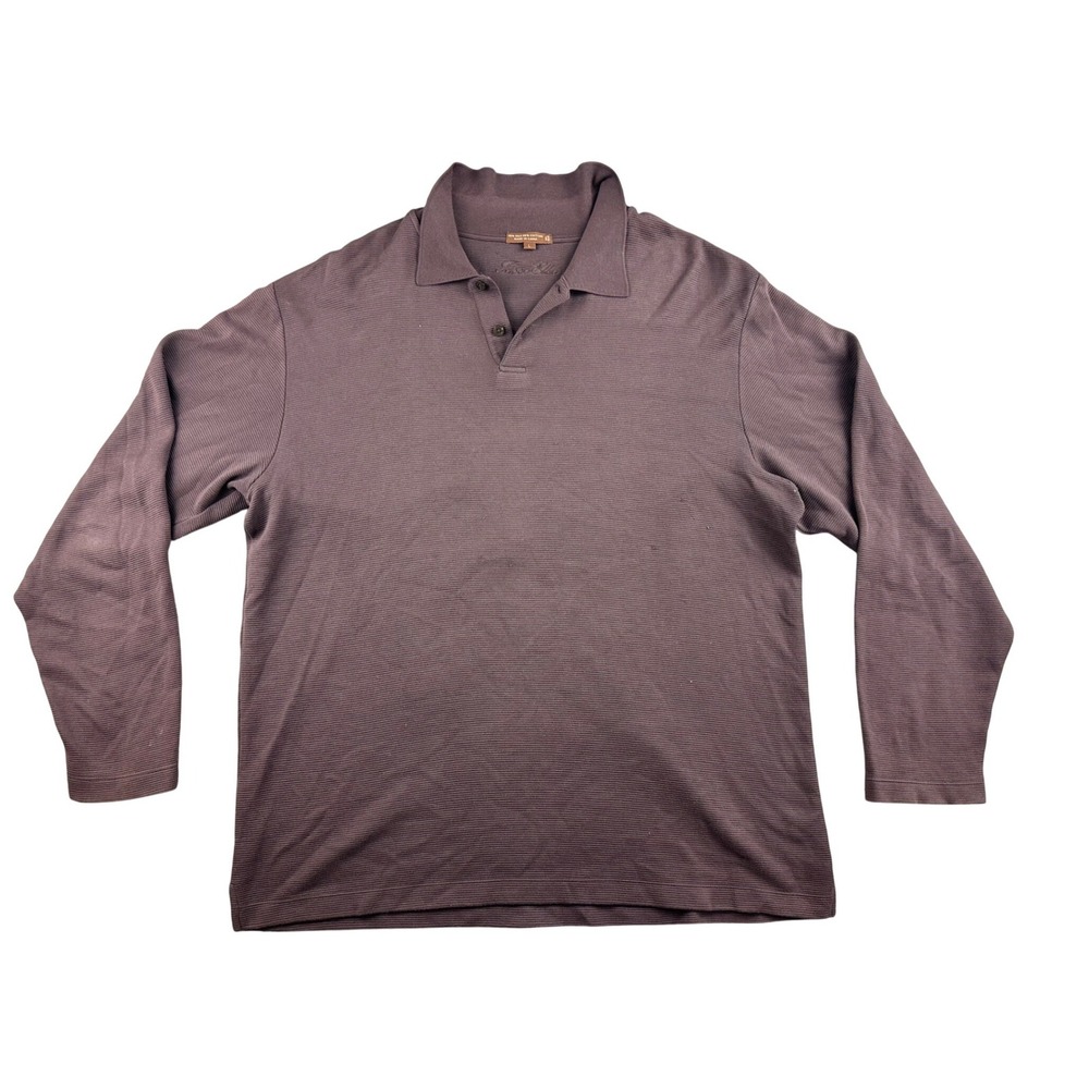 Tasso Elba Polo Shirt Men L Purple Silk Cotton Blend Long Sleeve Ribbed Collar